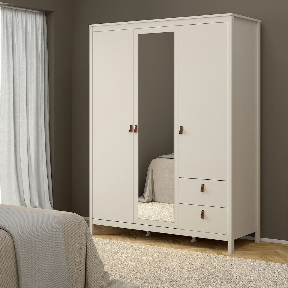 image 1 of Barcelona Wardrobe with 2 Doors + 1 Mirror Door + 2 Drawers in Cashmere Cream