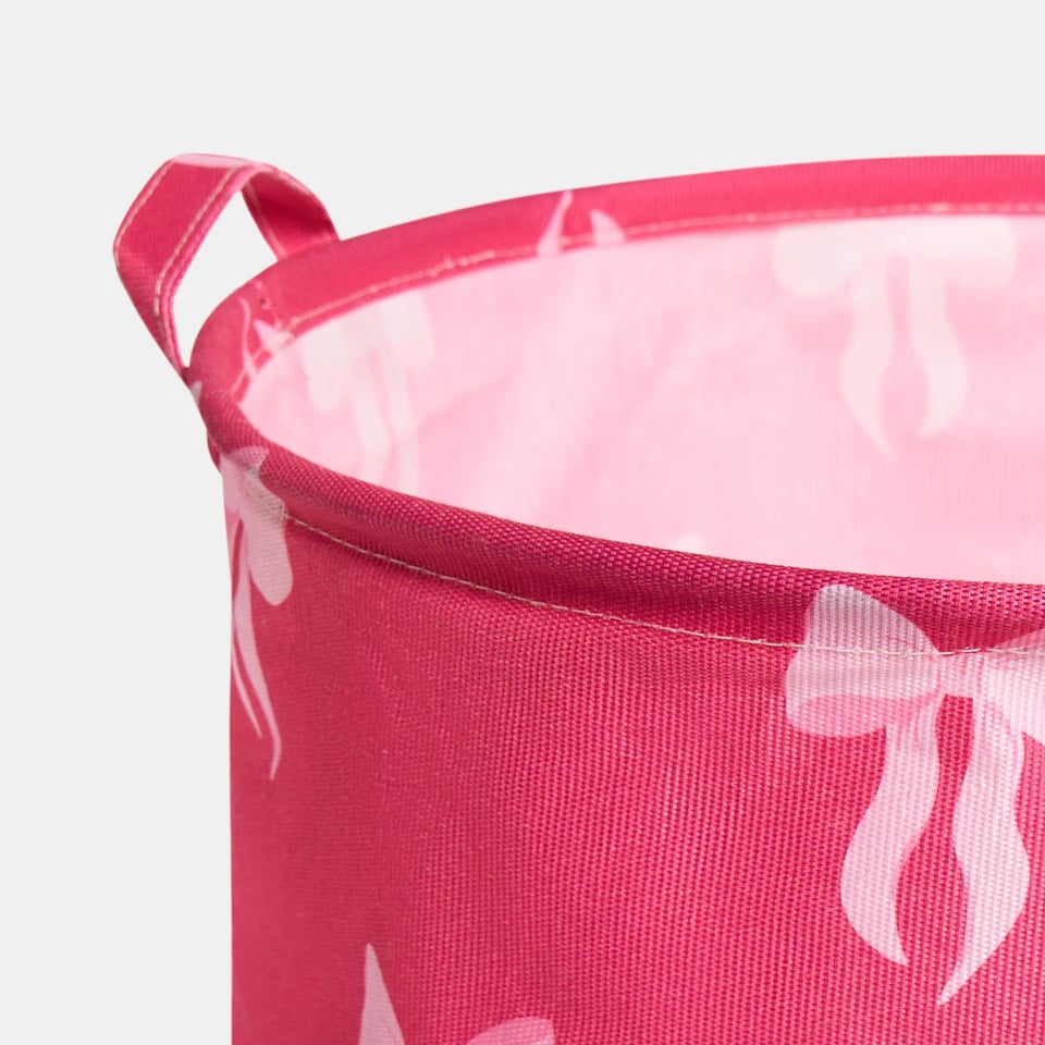 image 1 of OHS Kids Bows Print Laundry Basket Clothes Storage Toy Organiser | Pink