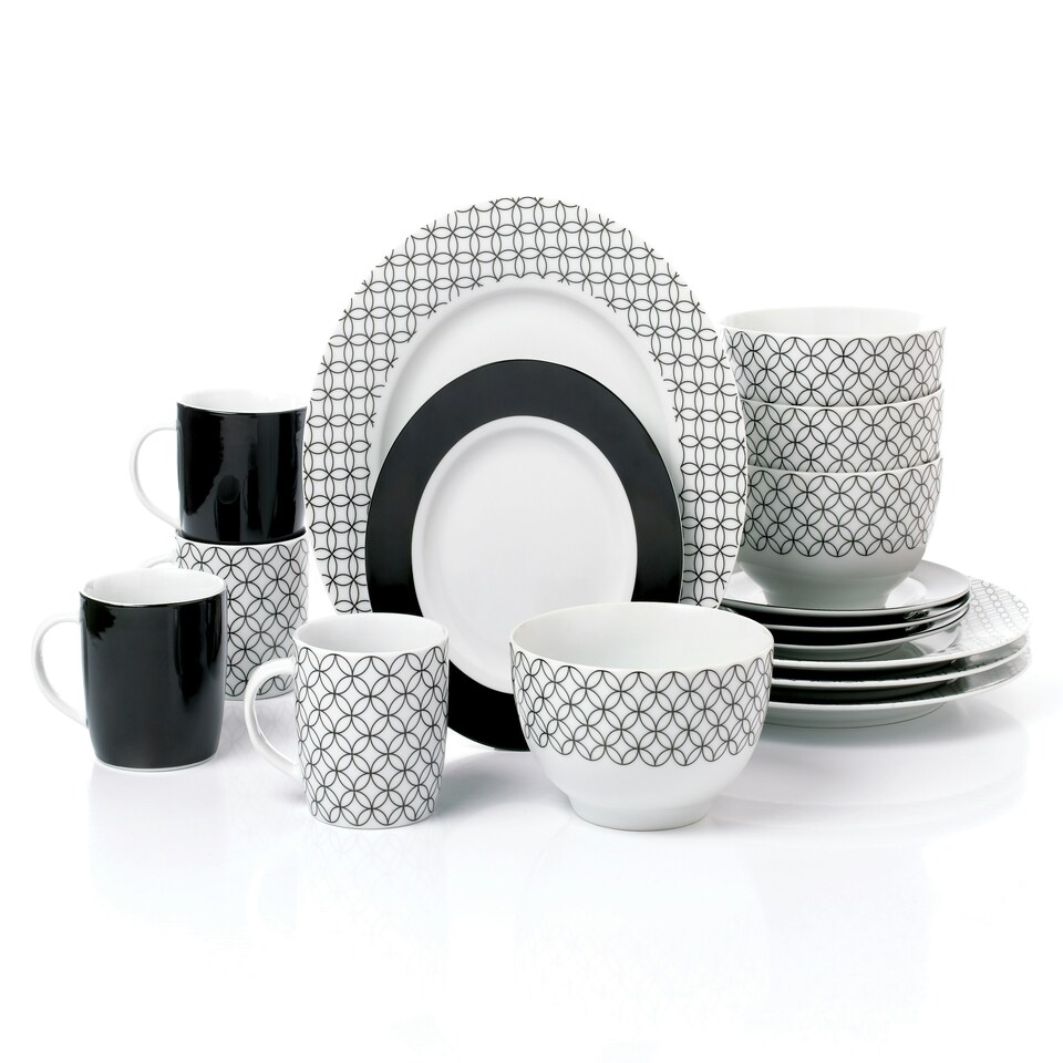 image 1 of 16pc Geo Black & White Dinner Set