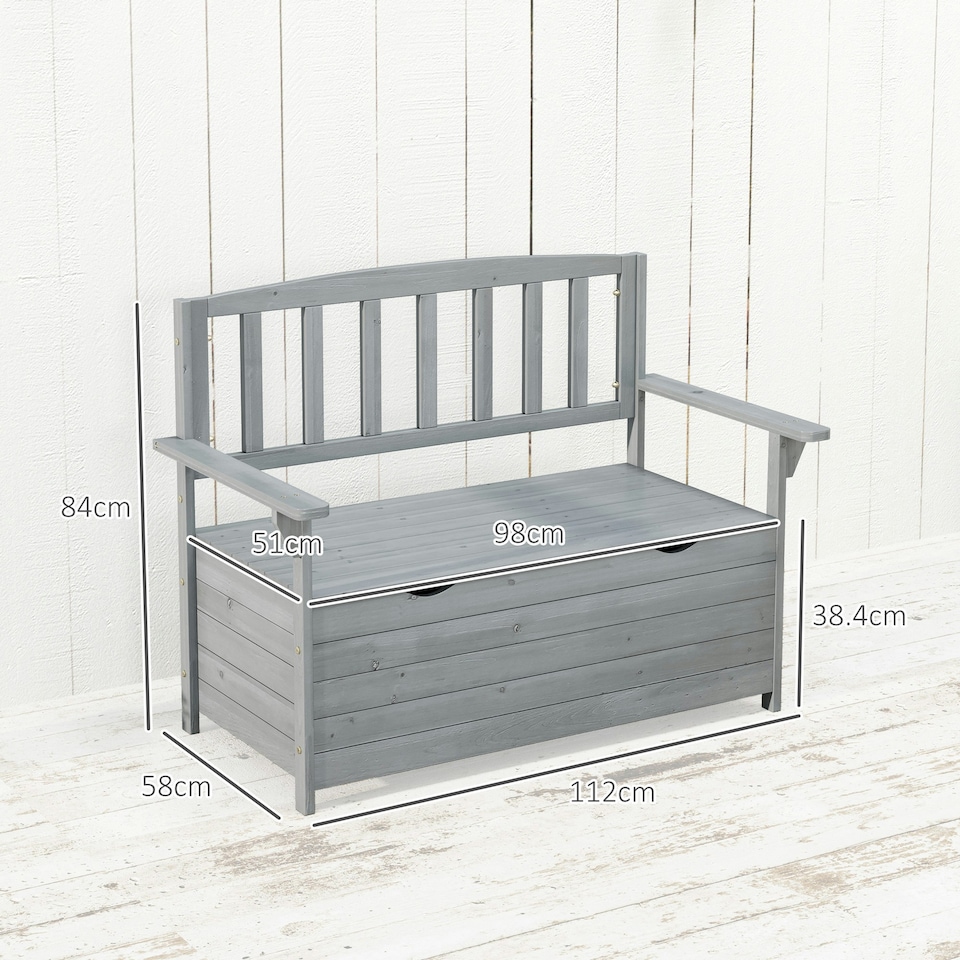 image 1 of Outsunny Garden Storage Bench, 2 Seater Fir Wood Outdoor Bench, Dark Grey
