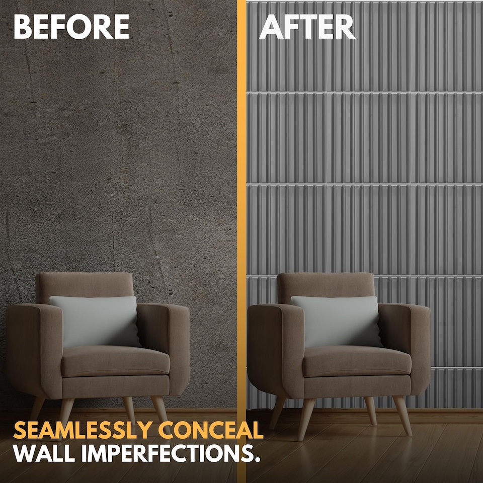 image 1 of NOVECRAFTO Decorative 3D Wall Panels (50cm x 50cm) 3D Fluted Line Design PVC Cladding Panel