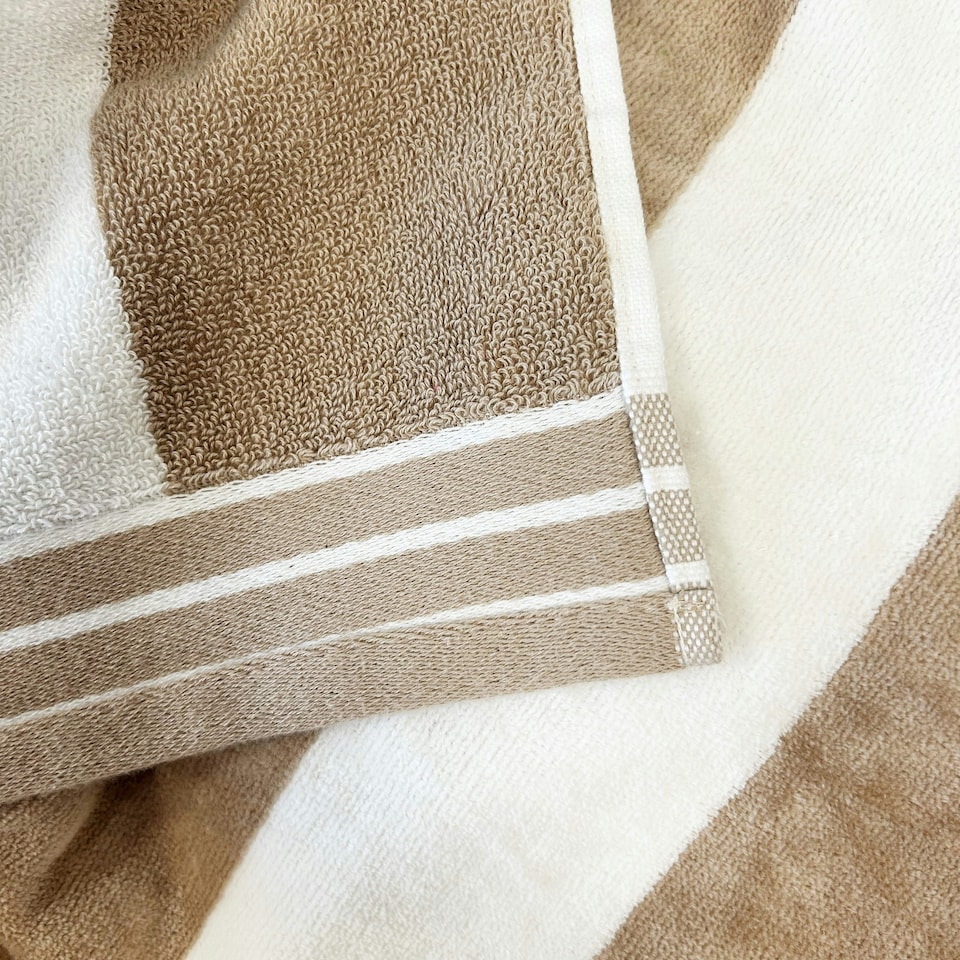image 1 of Cabana Stripe Large Beach Towel - 100% Cotton | Brown | Taupe | One size