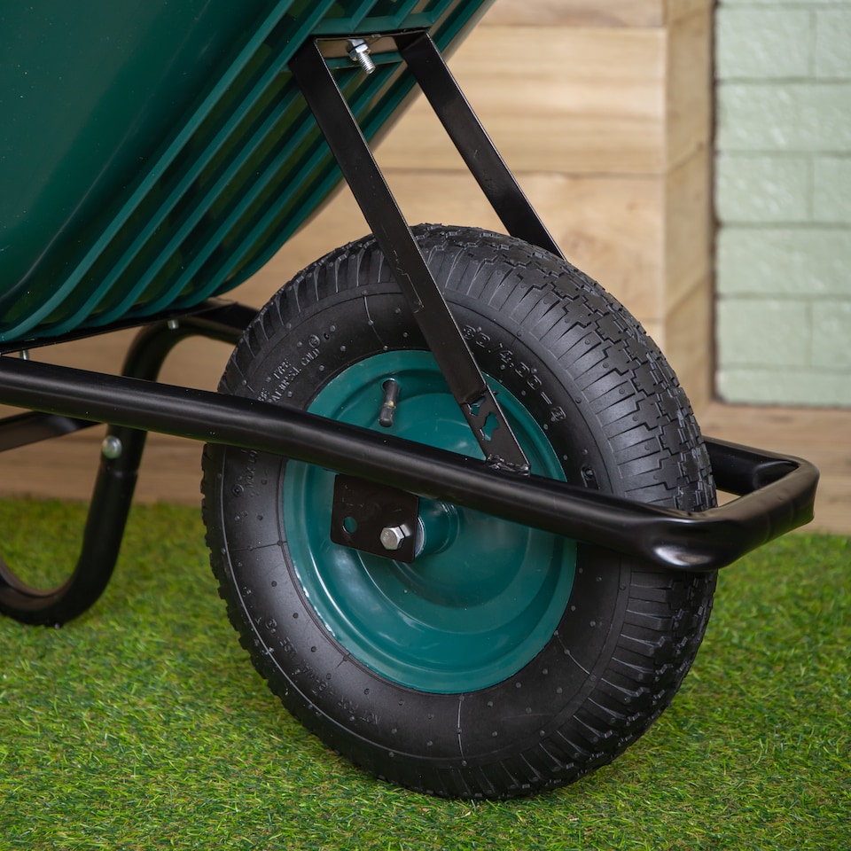 image 1 of 110 Litre 150kg Capacity Heavy Duty Outdoor Pneumatic Plastic Garden Wheelbarrow in Green