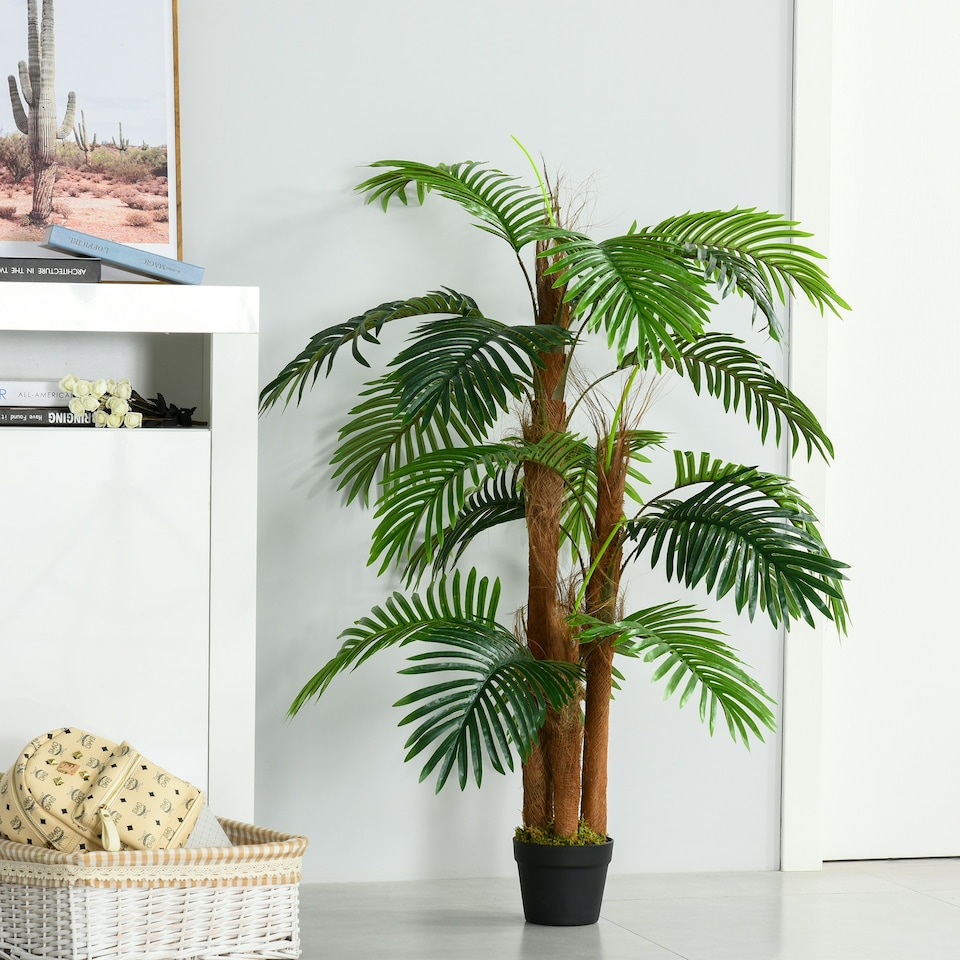 image 1 of Outsunny 120cm/4FT Artificial Palm Tree Decorative Plant w/19 Leaves Pot