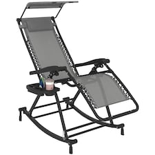 Outsunny Folding Recliner Chair Outdoor Lounge Rocker Zero-Gravity Seat, Grey
