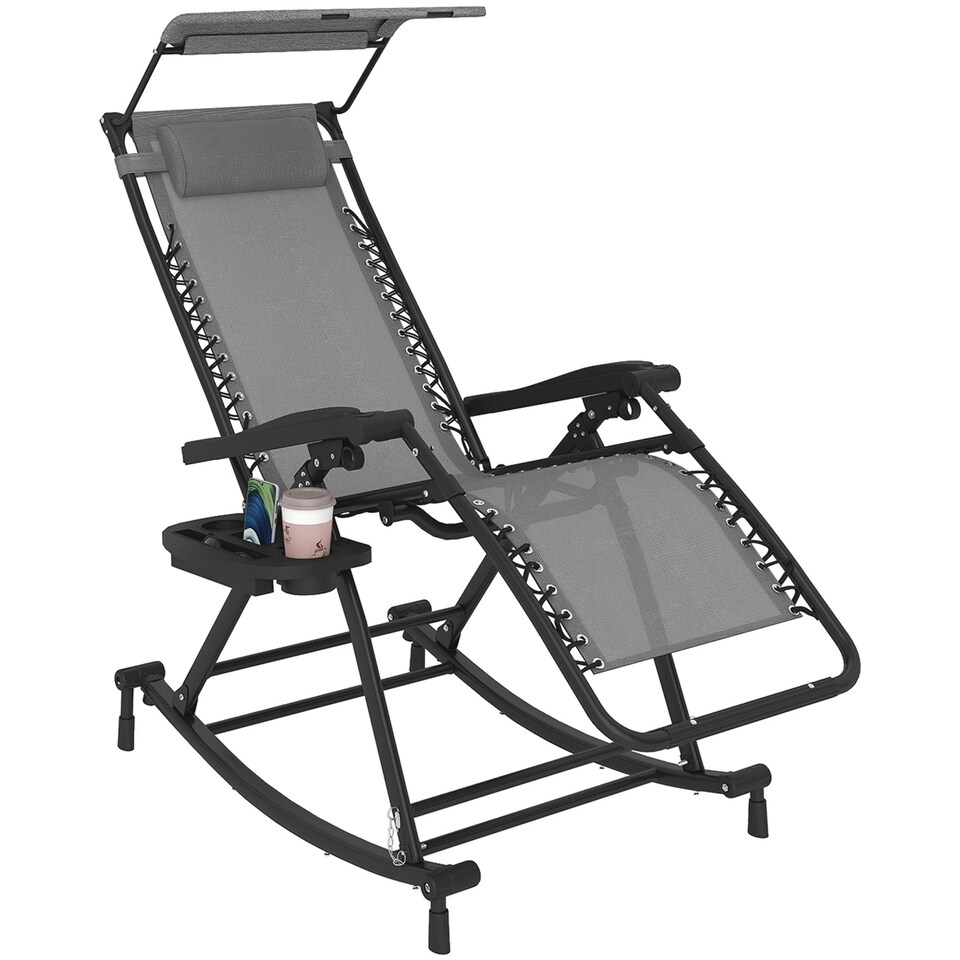 image 1 of Outsunny Folding Recliner Chair Outdoor Lounge Rocker Zero-Gravity Seat, Grey