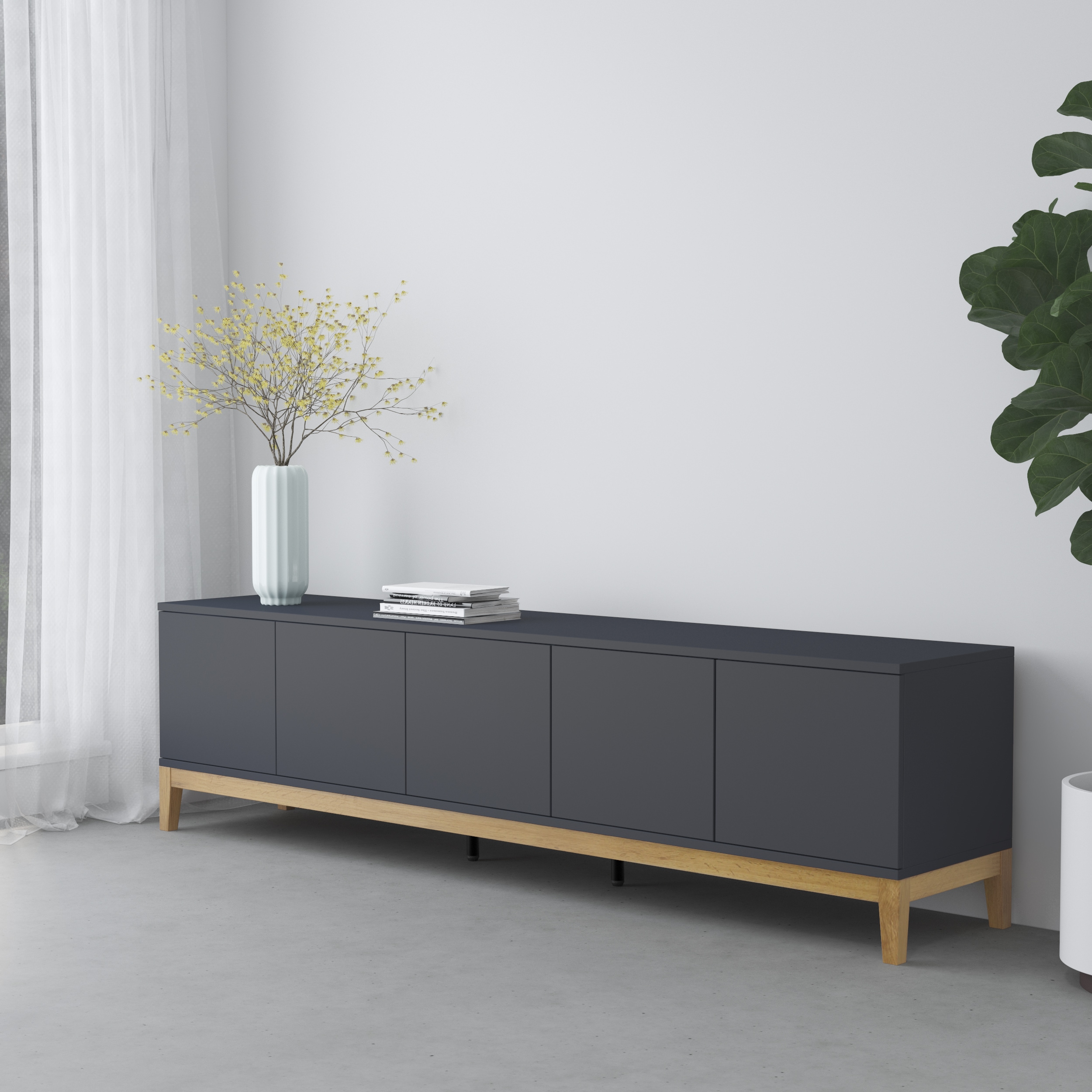 Dorel Home Pelle TV Stand 5D GreyWotan Oak, Grey