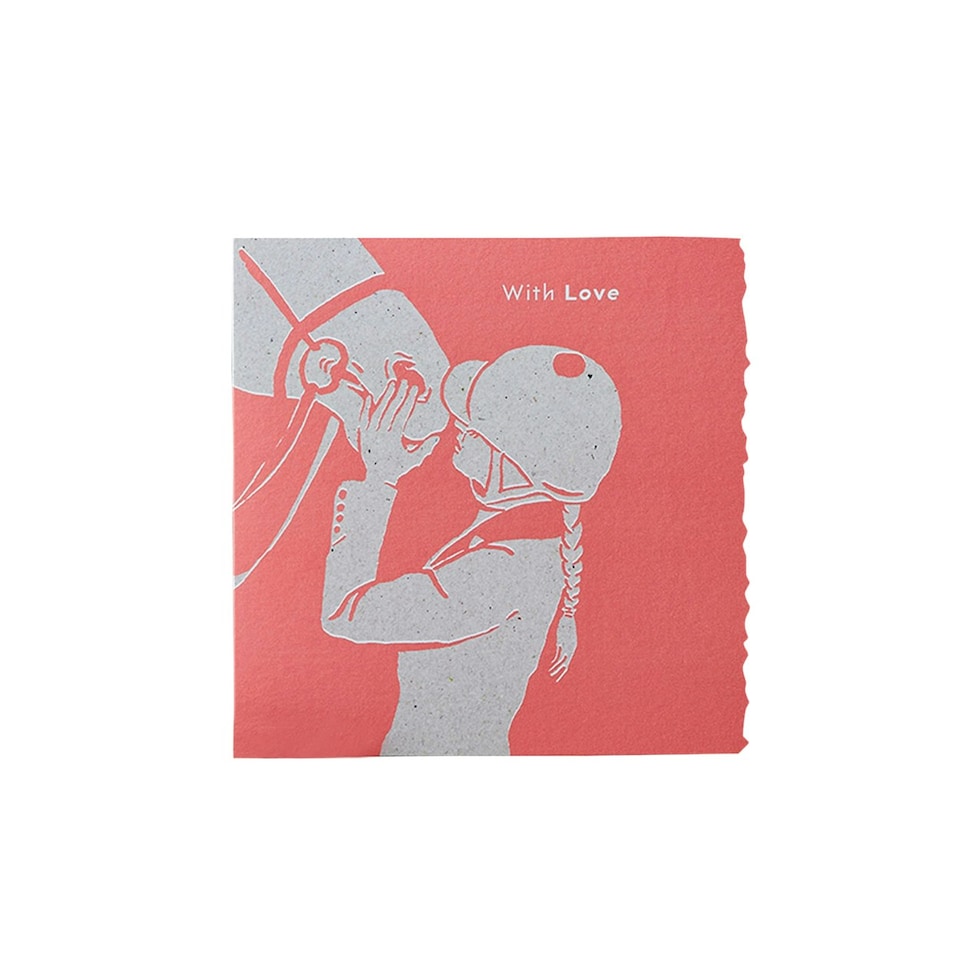 Deckled Edge Colour Block Pony Greetings Card - With Love - Girl and Horse (Red) - One Size