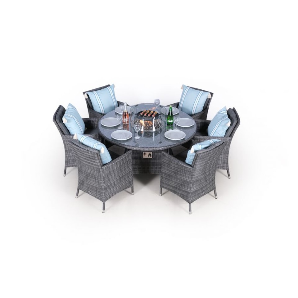 image 1 of Savannah Fire Pit 6 Seater Round Rattan Dining Set | Grey | Grey