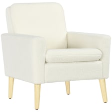 HOMCOM Modern Accent Chair with Wood Legs, Wide Seat, Cream