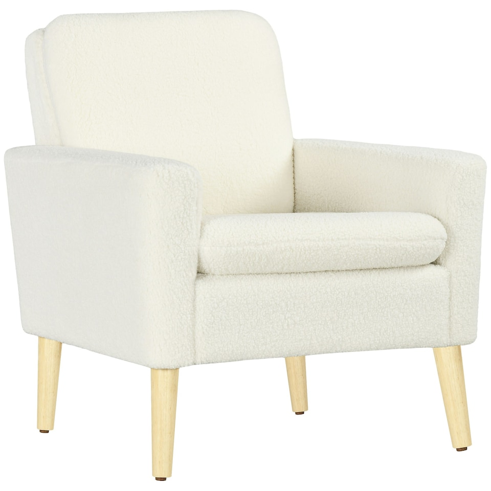 image 1 of HOMCOM Modern Accent Chair with Wood Legs, Wide Seat, Cream