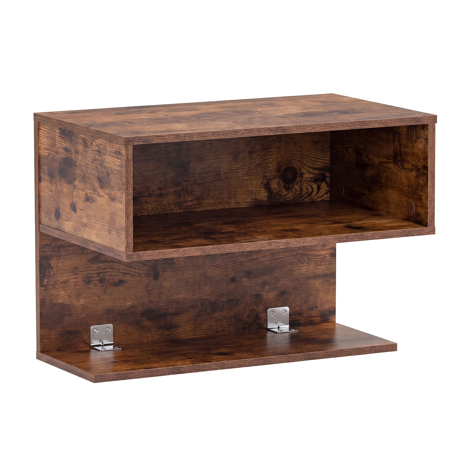 COSTWAY Floating Nightstand Wall Mounted Bedside Table with Storage Shelves Modern Floating Bedroom Shelf Rustic Brown