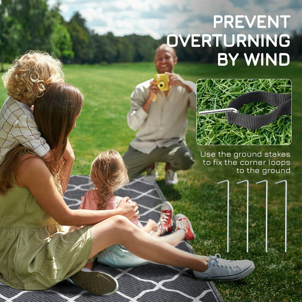 image 1 of Outsunny Reversible Waterproof Outdoor Rug W/ Carry Bag, 182 x 274 cm Grey | Grey and White