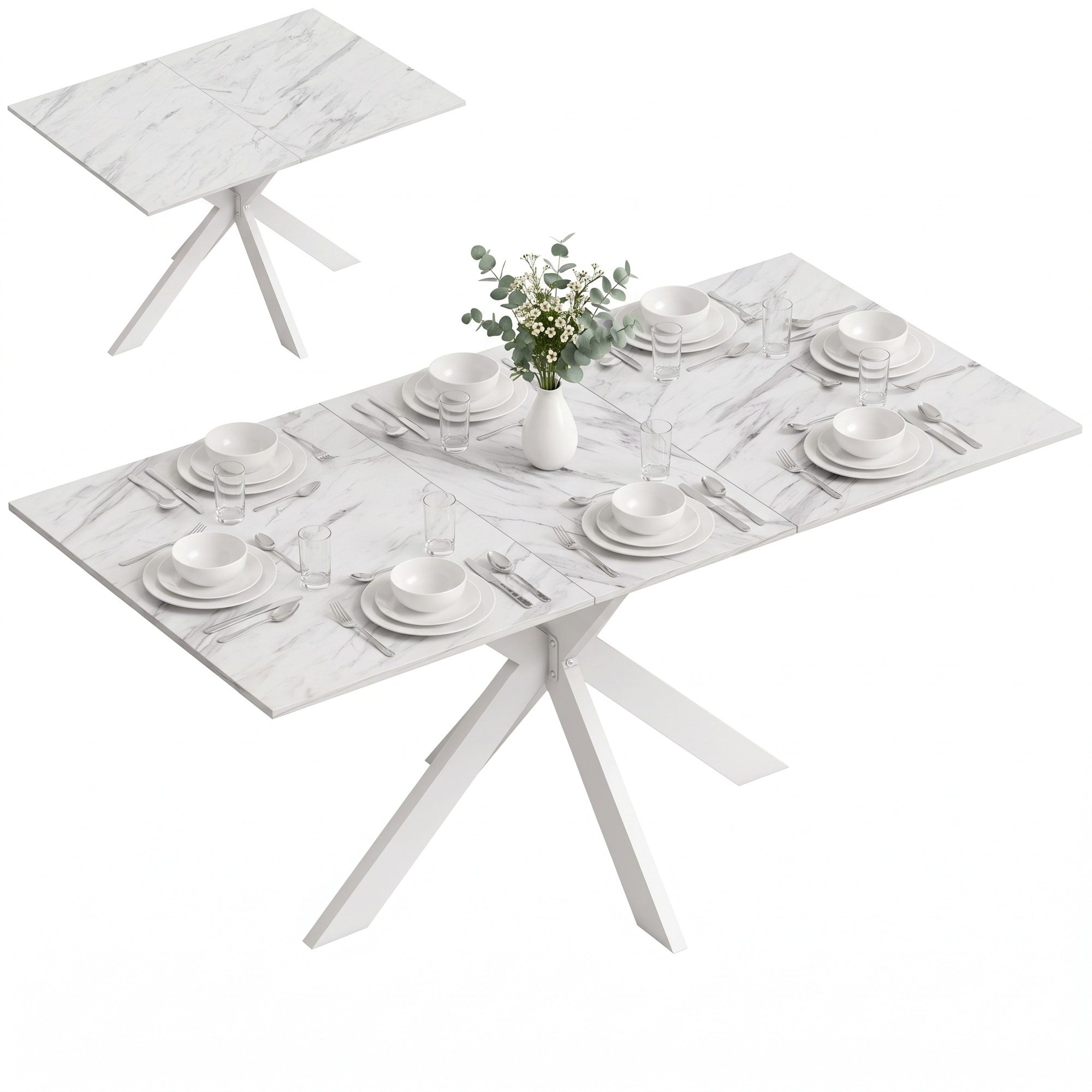 Homcom Extendable Dining Table For 4-8 People, White Marble Effect