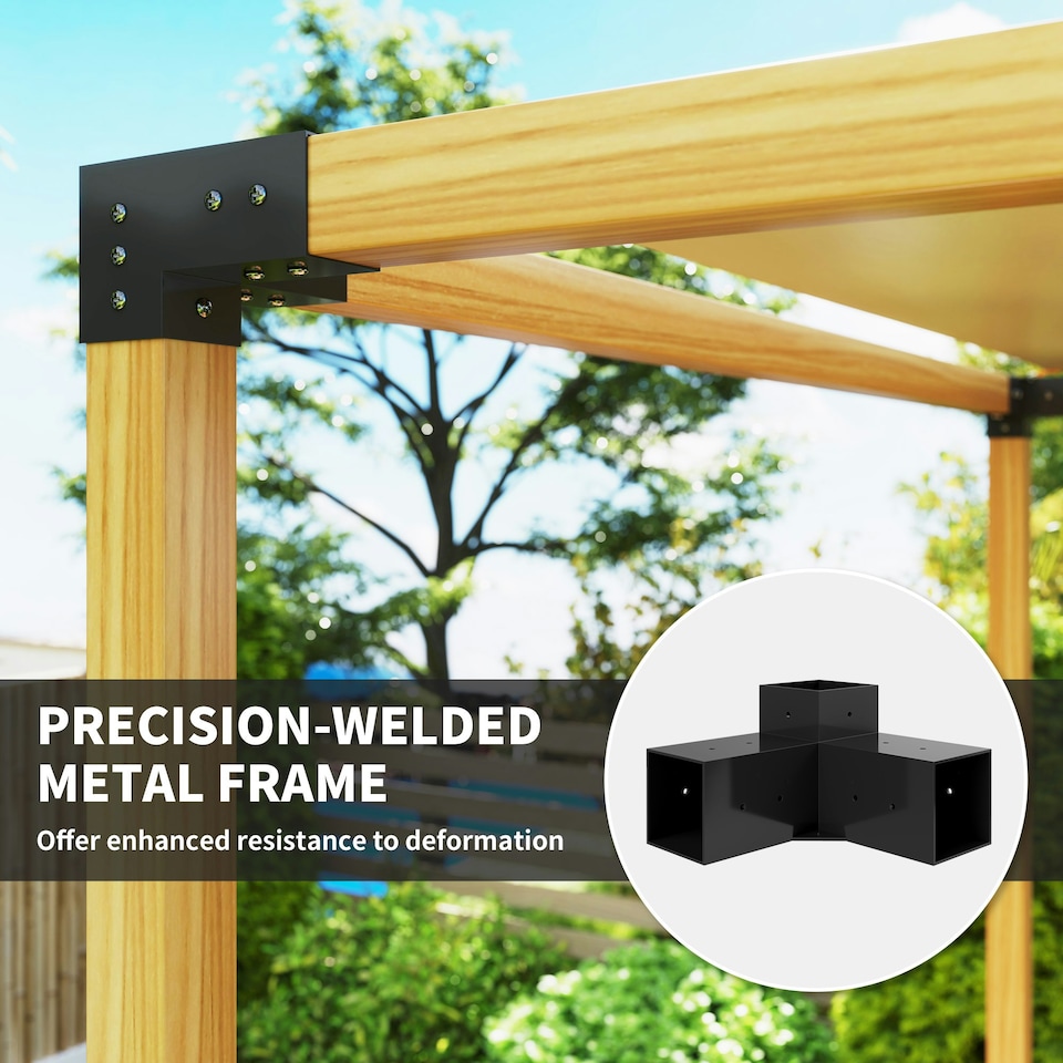 image 1 of Outsunny Pergola Kit with 3-Way Corner Brackets & Post Base for 92mm Lumber