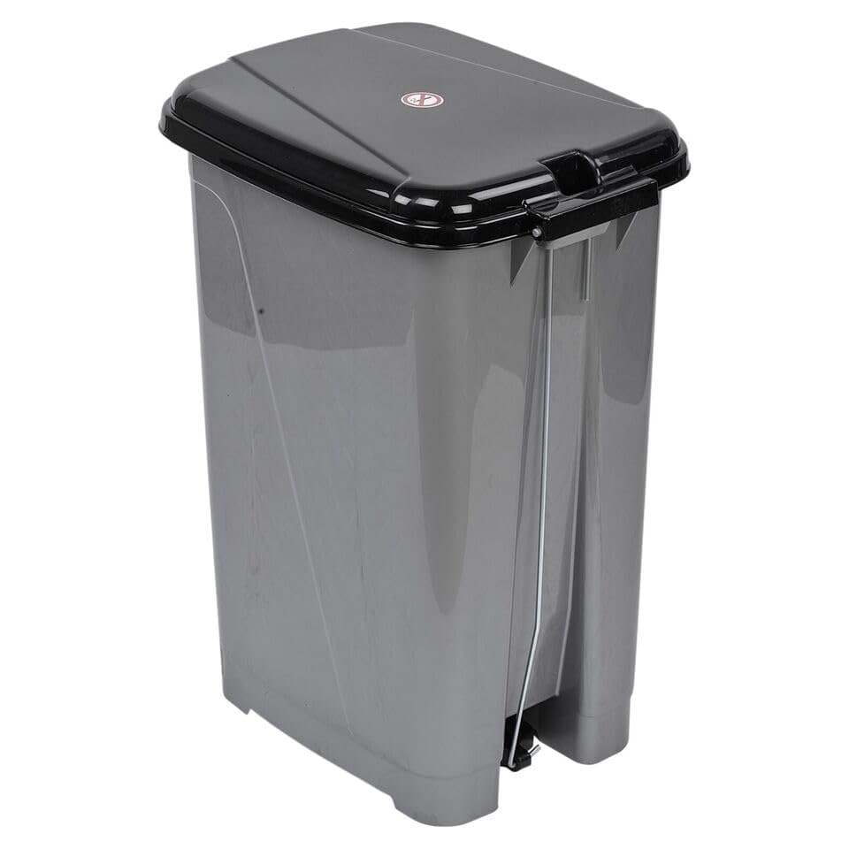 image 1 of Slim Pedal Waste Recycling Bin Can Insert Step On Lid Kitchen Bathroom | Grey | 25L Grey