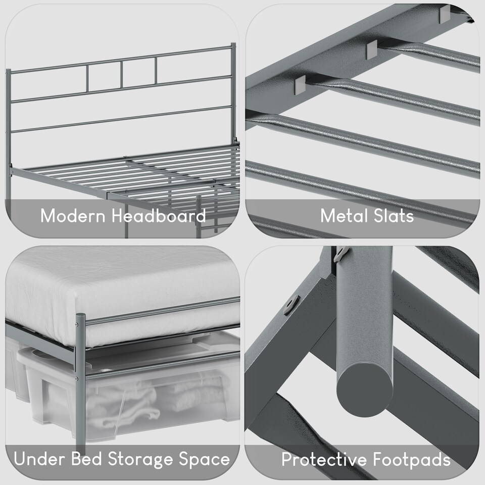 image 1 of Vida Designs Dorset 5ft King Size Bed Metal Frame, Silver, 150 x 200cm