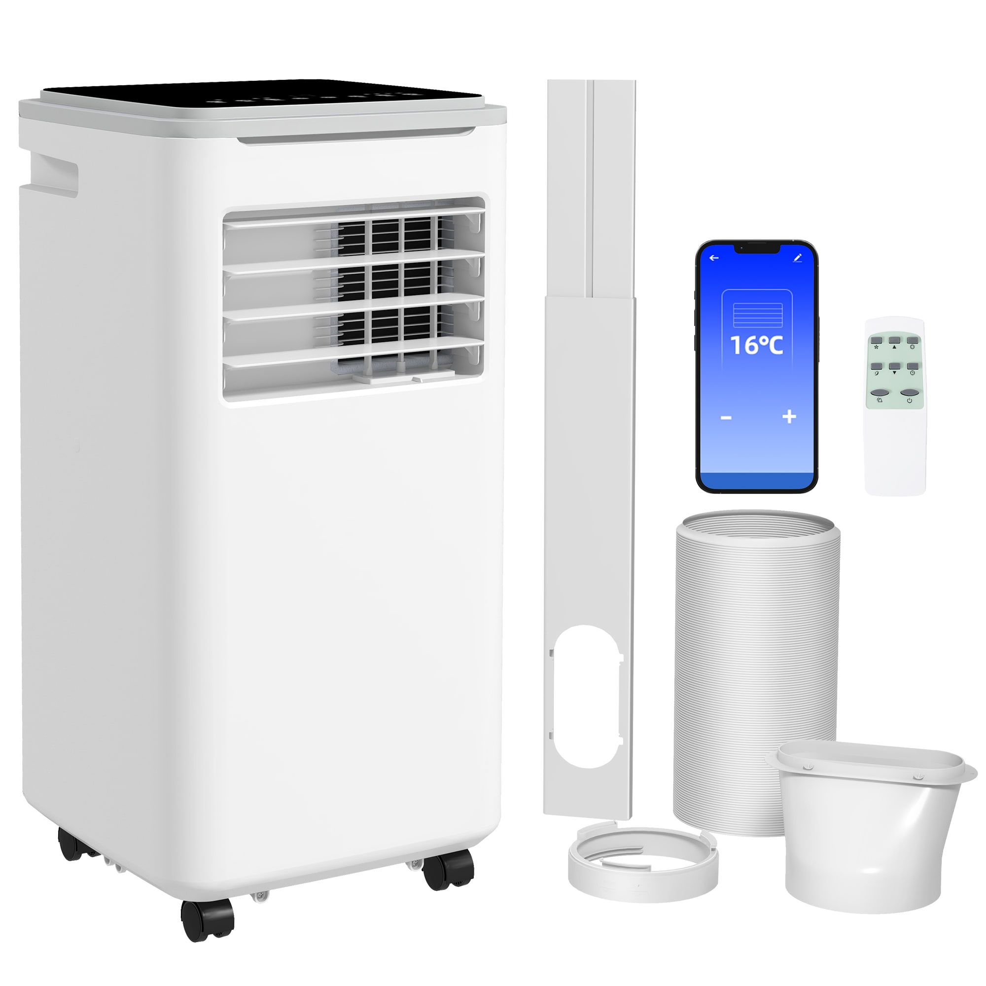 HOMCOM Portable Air Conditioner 9000BTU, Smart Home WiFi Compatible, 4-in-1 Air Conditioning Unit with Cooling, Fan, Dehumidifier Sleep Mode, 24H Timer Window Kit, for Rooms, White