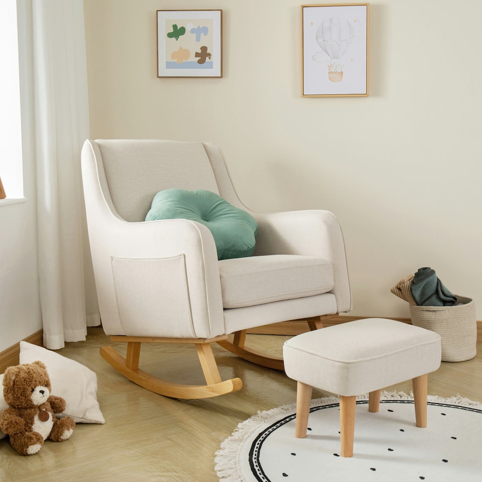 image 1 of Babymore Ida Nursing Chair with Stool - Ivory White
