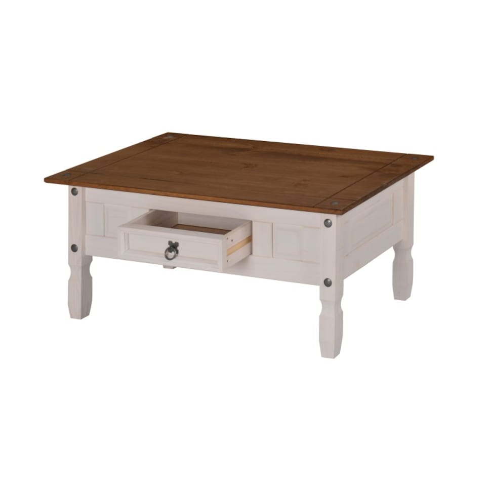 image 1 of Mercers Furniture Corona White 1 Drawer Coffee Table Solid Wood Pine Wooden with Mexican Styling