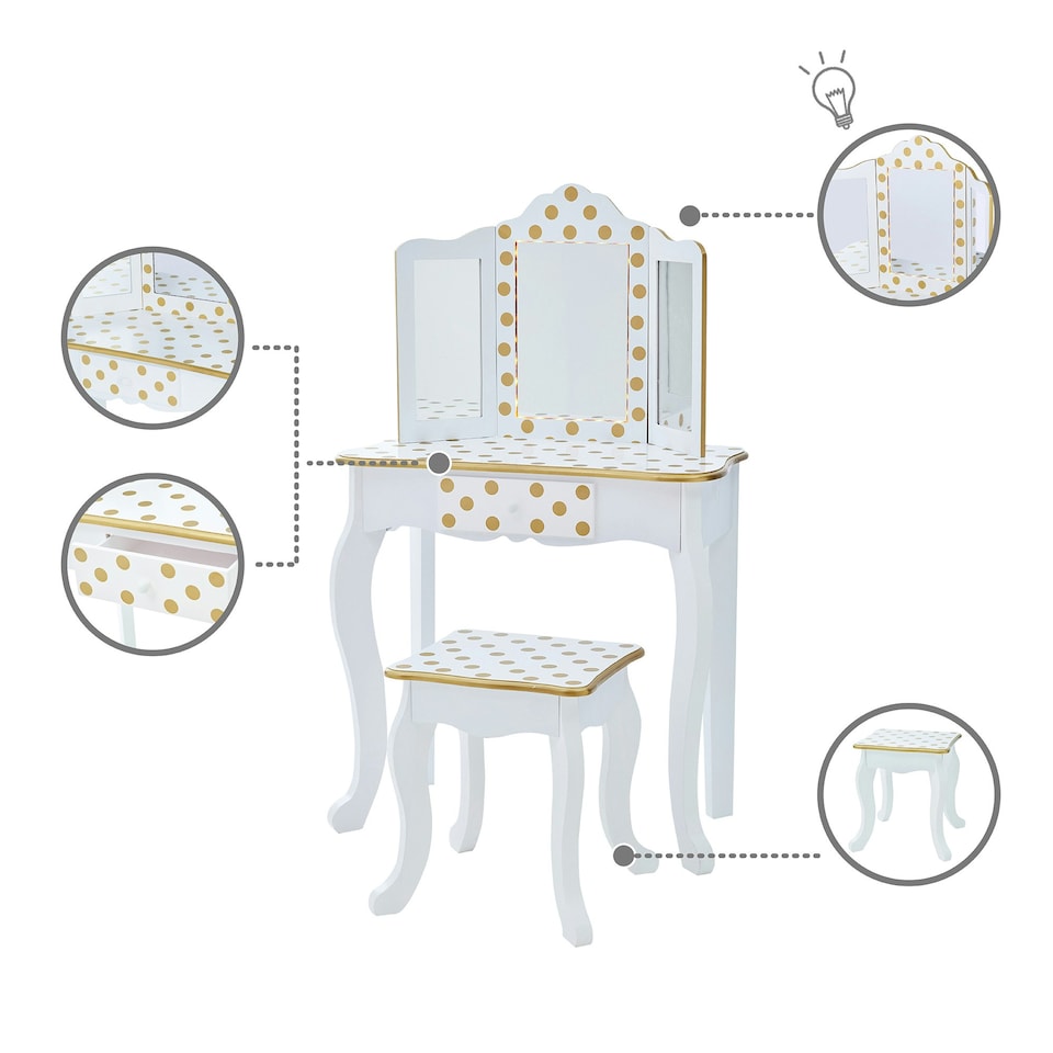 image 1 of Teamson Kids Polka Dot Prints Gisele Vanity Playset with LED Mirror
