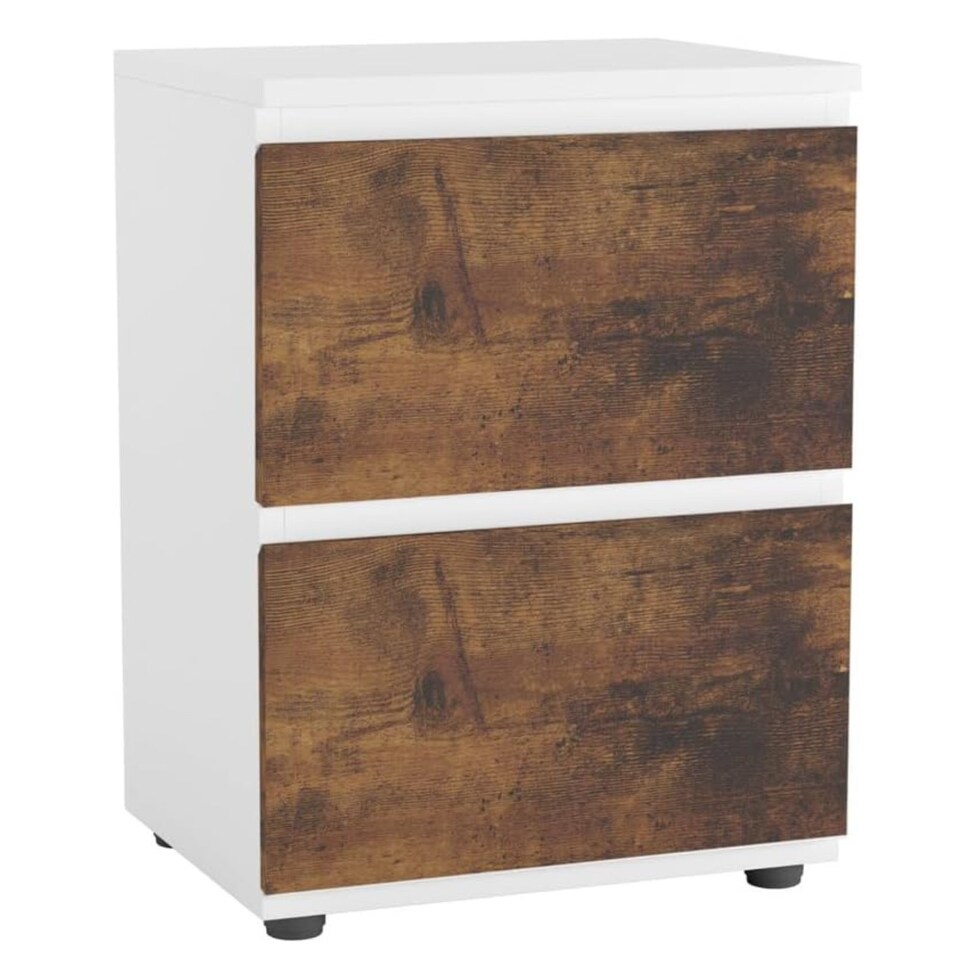 image 1 of URBNLIVING 2 Drawer Bedside Cabinet Handle Free Nightstand | Multi | White Carcass + Rustic Brown Drawers | 1