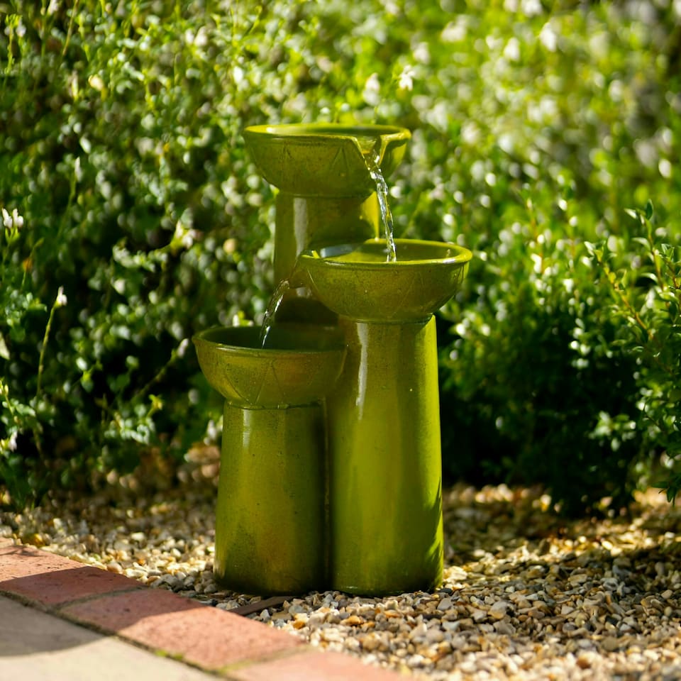 image 1 of Primrose Solar Green Pouring Cascading Water Feature with Lights 40cm
