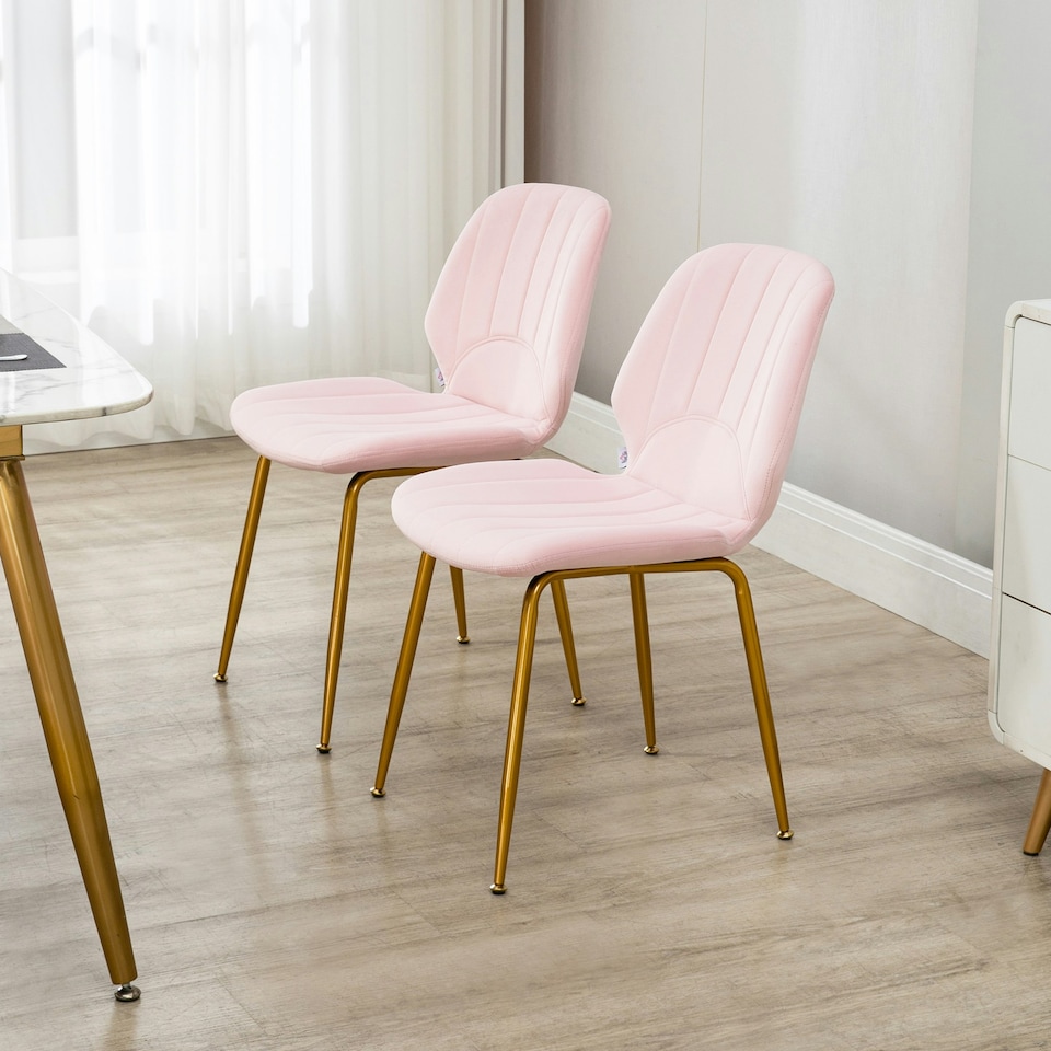 image 1 of HOMCOM Modern Dining Chairs Set of 2 with Padded Seat and Steel Legs, Pink