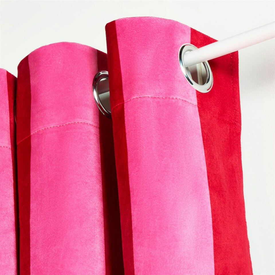 image 1 of OHS Stripe Print Ultra Blackout Panel Pair Eyelet Curtains, 90x90" Pink