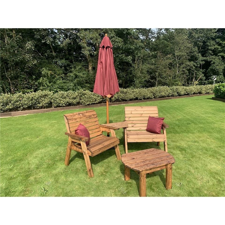 image 1 of Traditional Grand Twin Angled With Coffee Table, 2 x Scatter Cushion Burgundy & 1 x Parasol Burgundy & Base