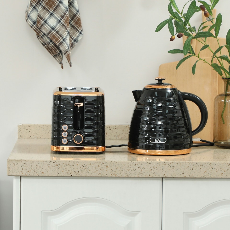 image 1 of HOMCOM Kettle and Toaster Set 1.7L Rapid Boil Kettle & 2 Slice Toaster Black