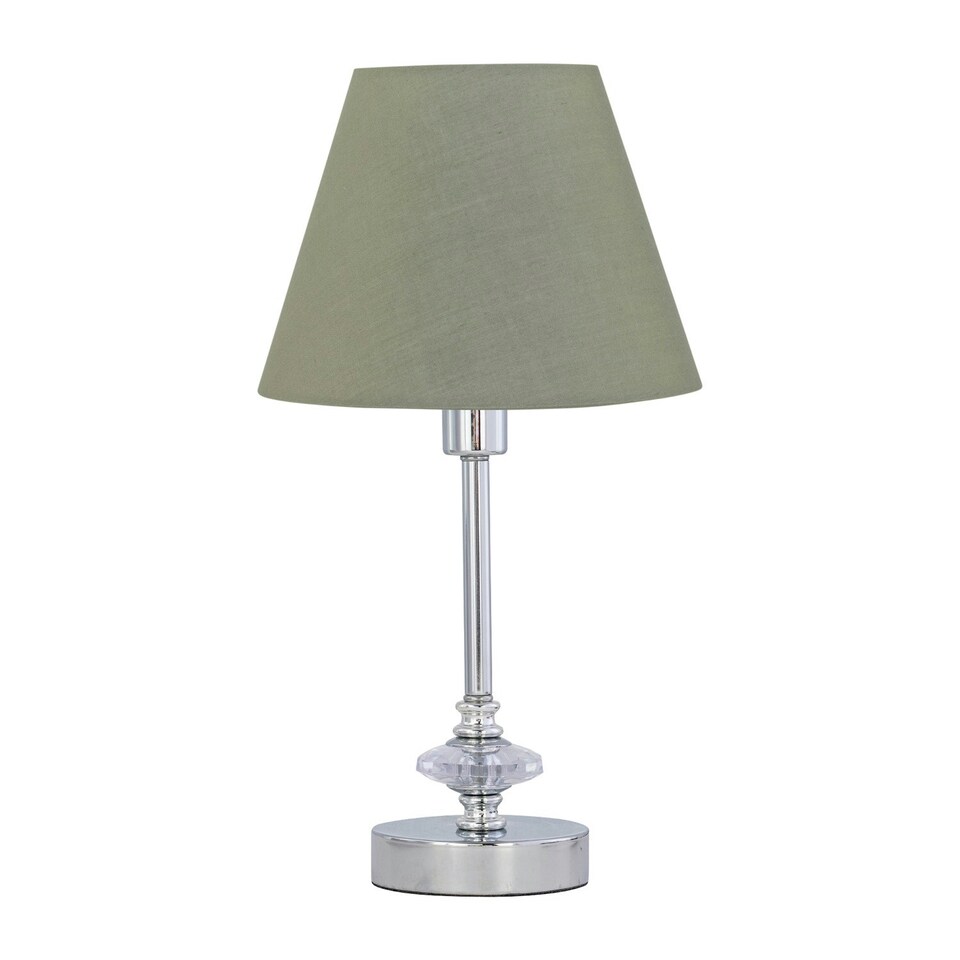 image 1 of Set of 2 Chrome Jewelled Table Lamps with Sage Green Shades Chrome | Green