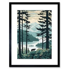Great Bear Rainforest Coastal Mountain Landscape 9x7" Black Framed Wall Art Print