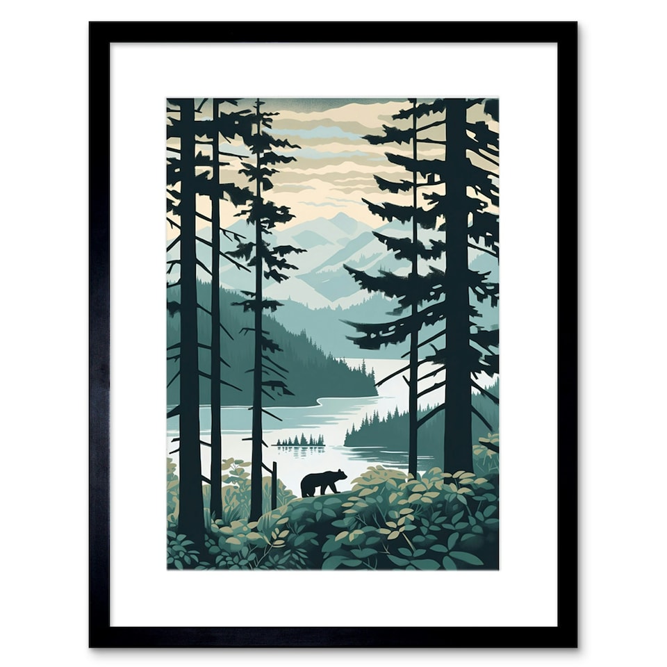 image 1 of Great Bear Rainforest Coastal Mountain Landscape 9x7" Black Framed Wall Art Print