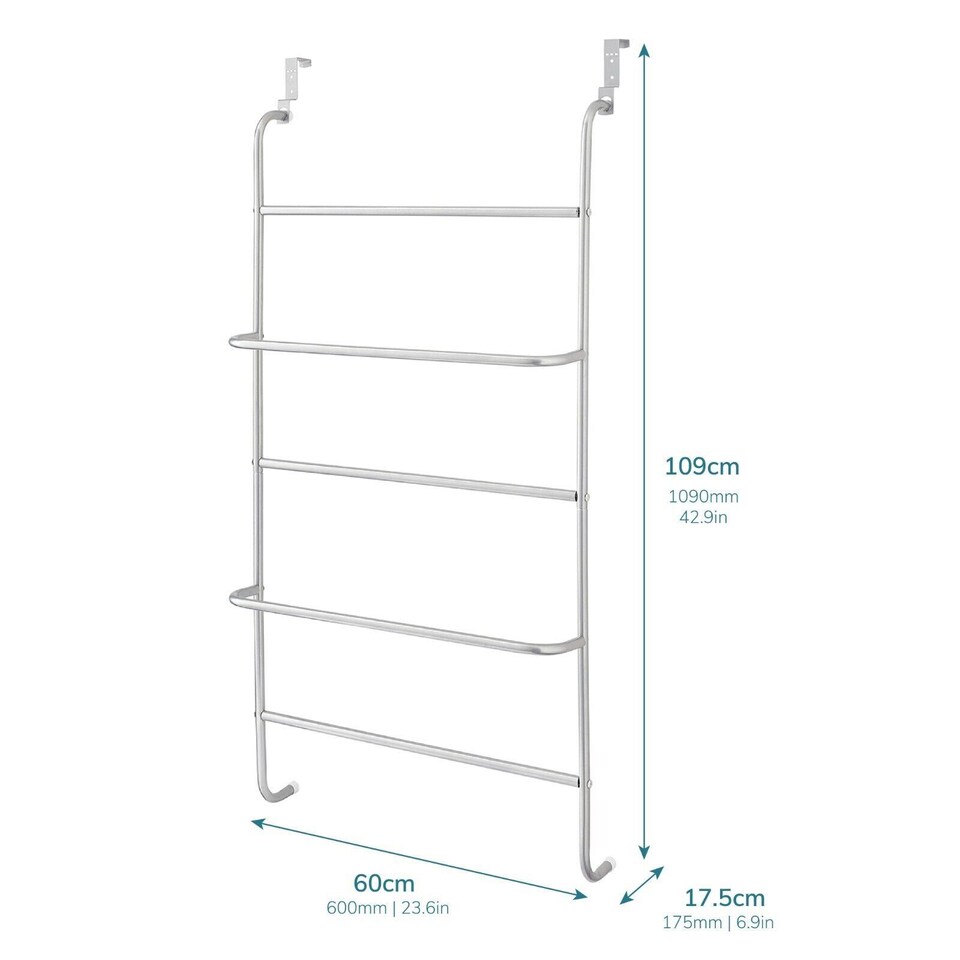 image 1 of House of Home Towel Rail Over Door 5 Tier Clothes Airer Rack Hanger Holder Bathroom Storage