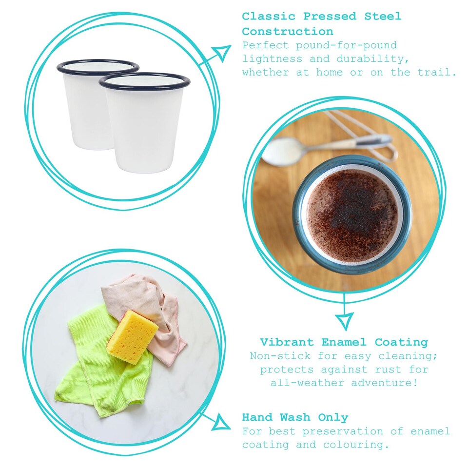 image 1 of Argon Tableware White Enamel Tumblers - 300ml - Blue - Pack of 3 | White | Blue