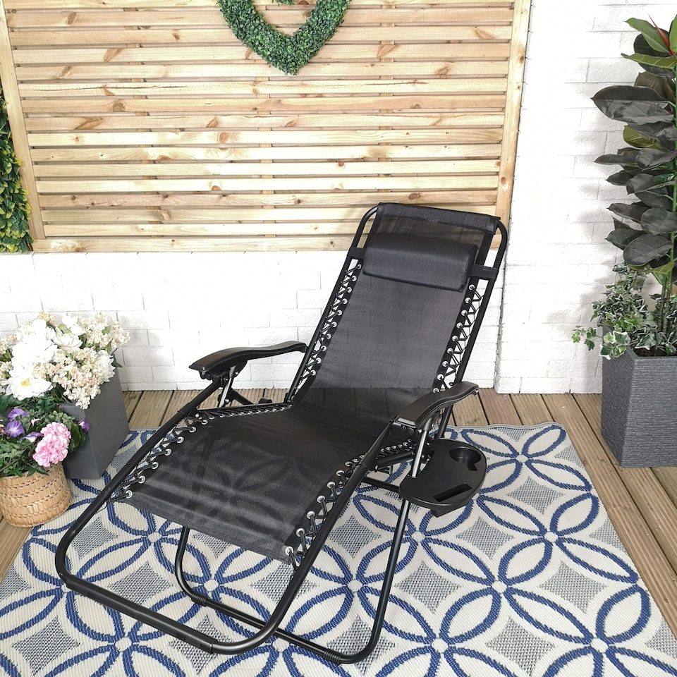 image 1 of Black Multi Position Textoline Zero Gravity Garden Relaxer Chair Lounger