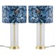 image 1 of Set of 2 Aura - Satin Brass Lamps with Toucan Velvet Shades Bronze | Multi