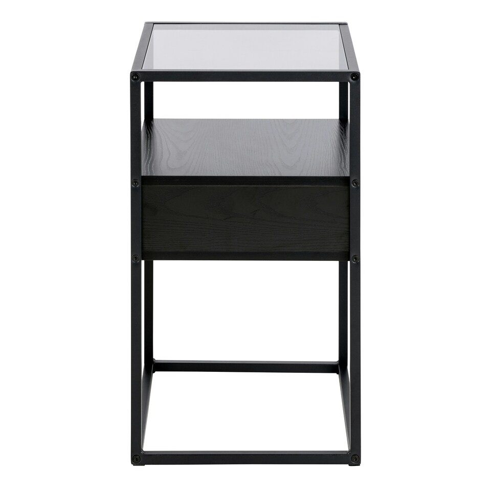 image 1 of Randolf Bedside Table in Black with Smoked Glass