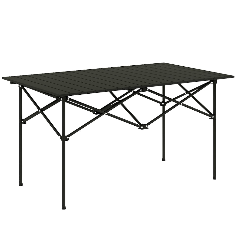 image 1 of Outsunny Portable Camping Table, 3ft Lightweight Folding Aluminium Picnic Table with Roll Up Top, Carry Bag for Outdoor Camping, Picnic, Hiking, Cooking, BBQ, Fishing, Black