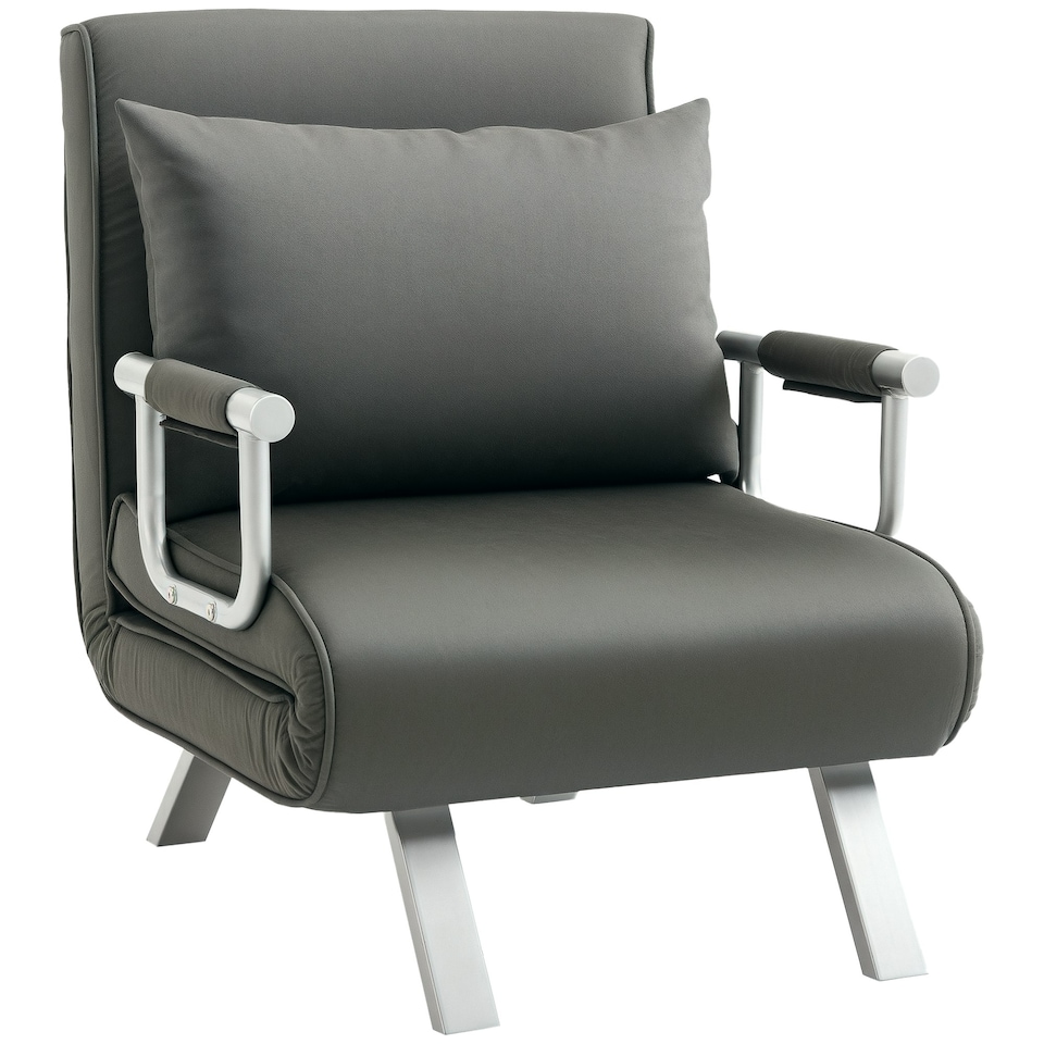 image 1 of HOMCOM Single Folding 5 Position Convertible Sleeper Chair Bed Grey
