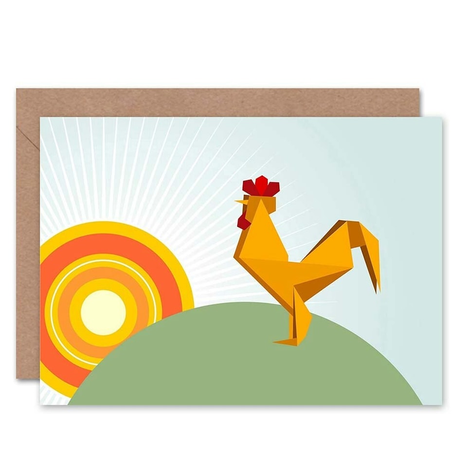 image 1 of Origami Sunrise Rooster Art Blank Just to Say Card