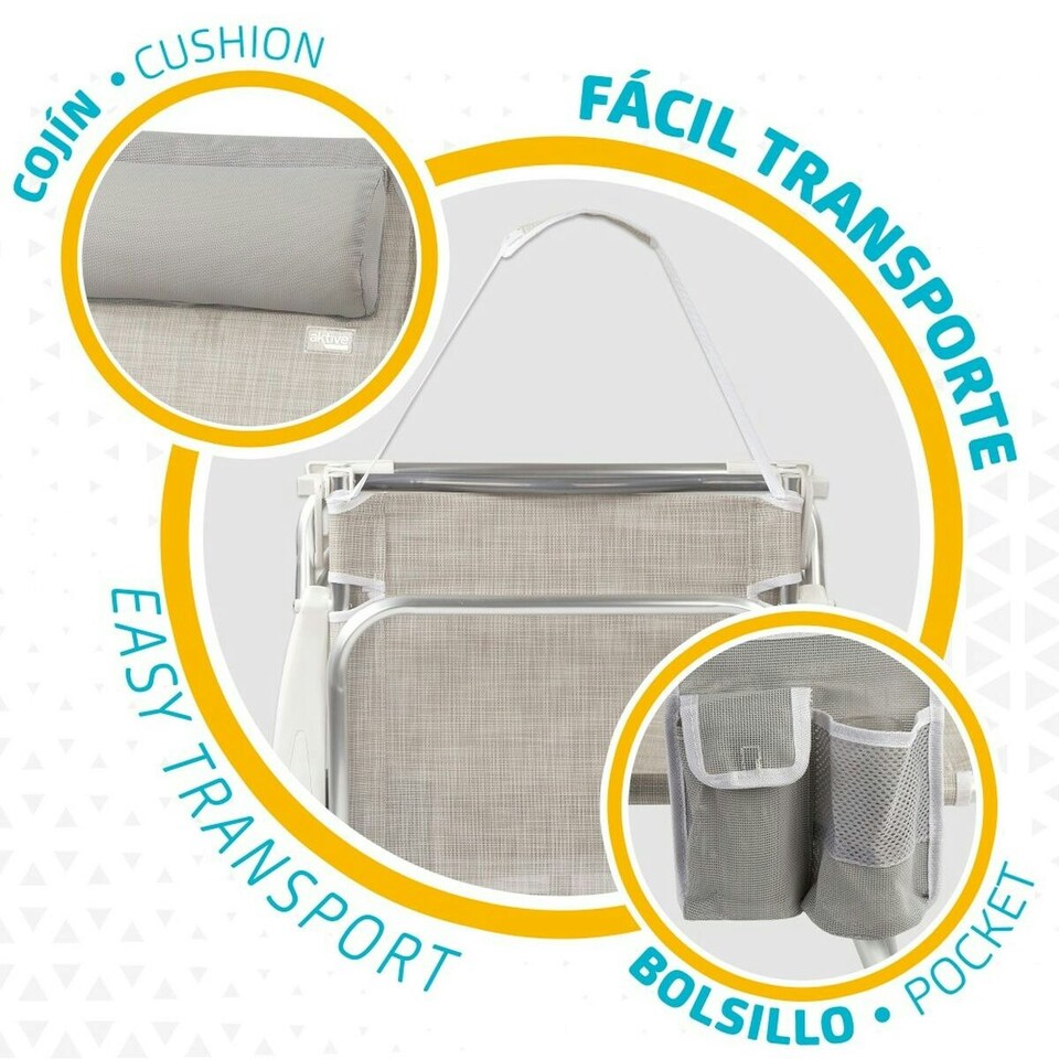 image 1 of Folding Chair with Headrest Aktive Ibiza Beige 51 x 76 x 45 cm (2 Units) N/A