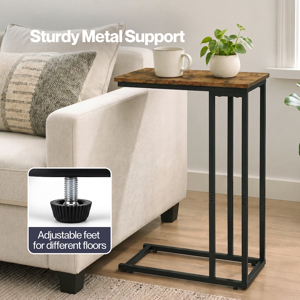 image 1 of Levede Side Table C Shaped Space Saving for Sofa Bedroom Rustic Brown