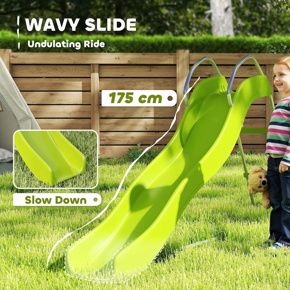 image 1 of AIYAPLAY Freestanding Garden Wavy Slide for Kids with Climbing Ladder, Green