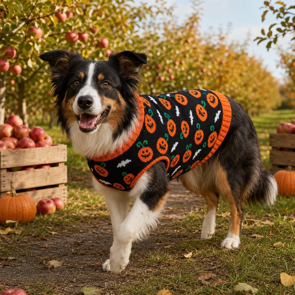 image 1 of Large Halloween Pet Dog Jumper Black Orange Pumpkin Knitted Sweater 50cm