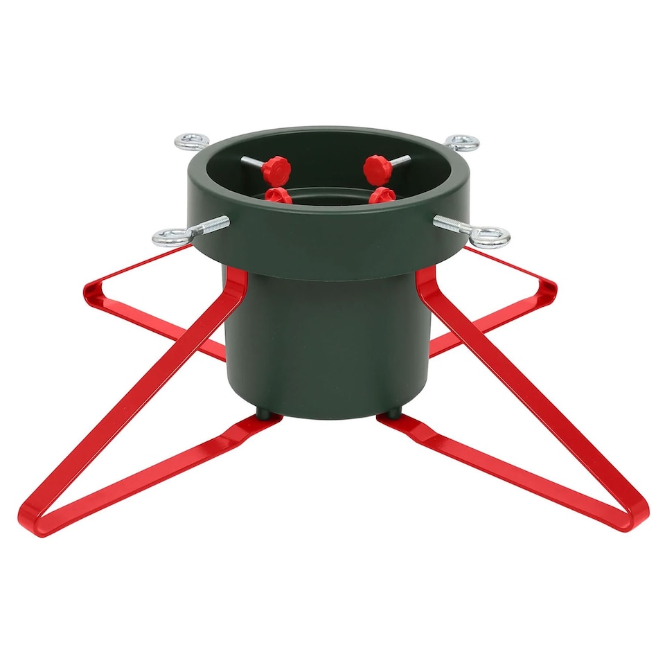 image 1 of Neo Christmas Tree Stand for Real Trees up to 8ft Extra Large Heavy Duty Metal Base | Green | Green And Red