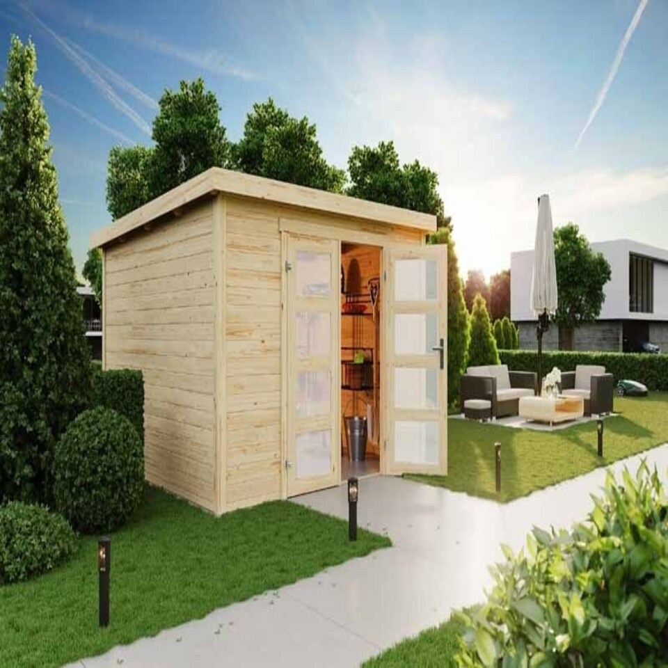 image 1 of Zambezi 6-Log Cabin, Wooden Garden Room, Timber Summerhouse, Home Office - L320 x W274.7 x H210.9 cm Brown