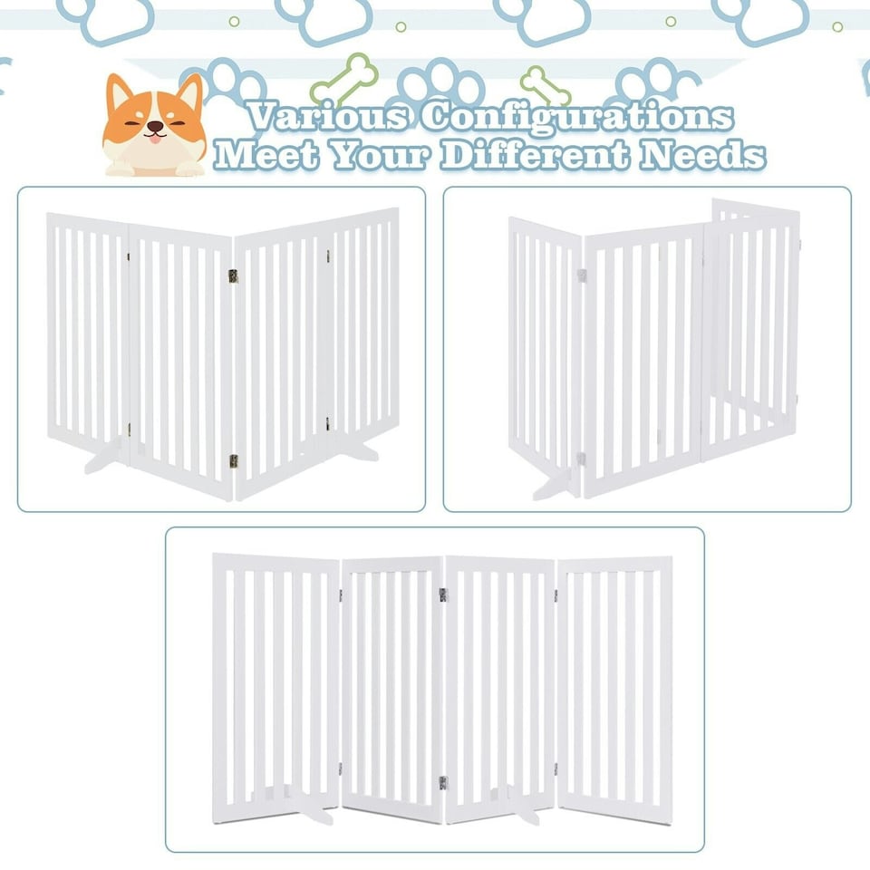 image 1 of COSTWAY 4-Panel 89 cm Pet Barrier Wooden Freestanding White