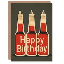 Red Beer Bottle Candles Drawing For Him Birthday Card